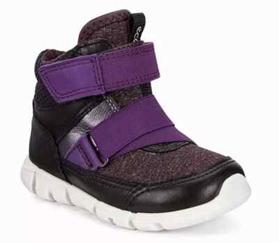 Ecco Intrinsic Mini Kleinkind Kinder Mädchen UK 4 schwarz lila Leder hohe Turnschuhe