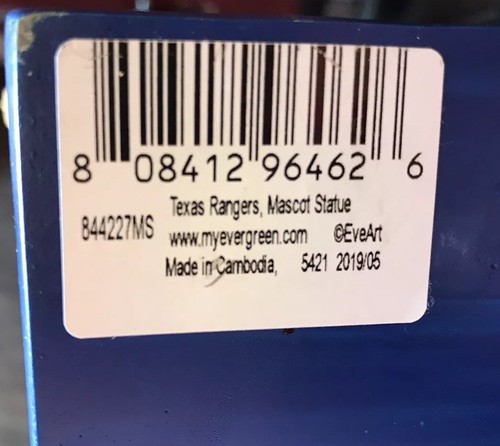 Texas Rangers-Capitano-12"-Mascotte-Statua-Indoor/Outdoor-MLB Baseball-NUOVO - Foto 5 di 6