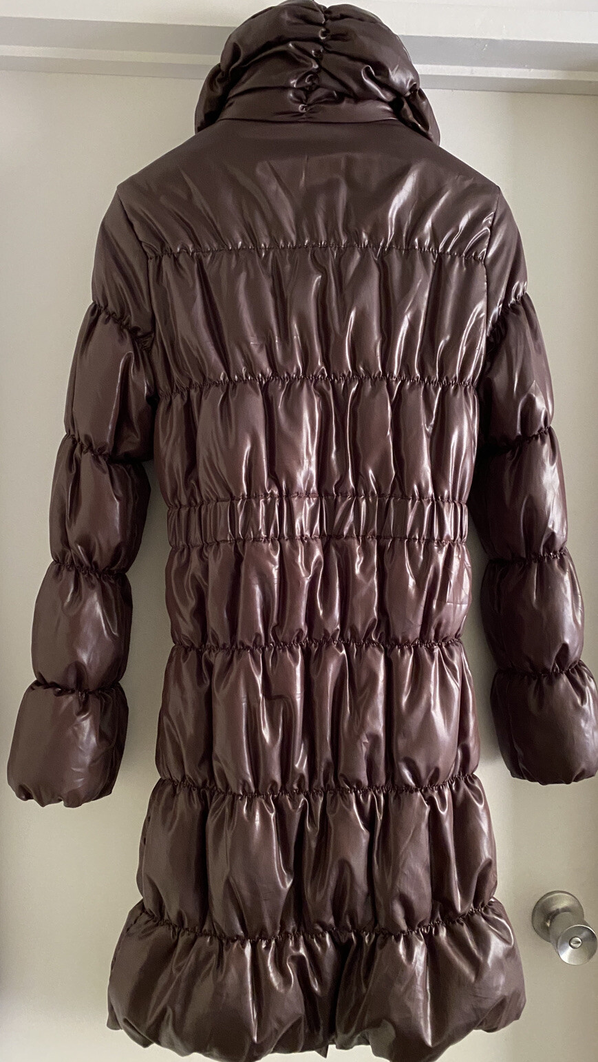 Chocolate Brown puffer coat Jacket knee long 34 EU NEW RRP£65 belt padded modern image 6