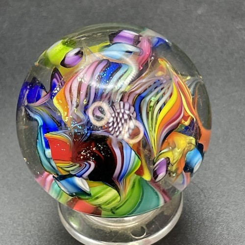 Eddie Seese Dichroic Jellyfish Fields Contemporary Art Glass Marble 1-1/2” - Picture 8 of 12