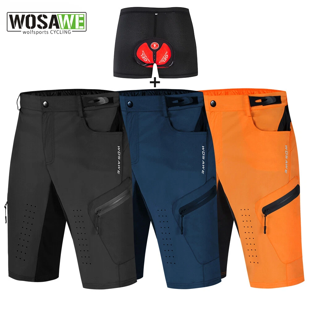 WOSAWE Men MTB Mountain Bike Cycling Shorts Zipper Pockets Padded Bicycle  Pants