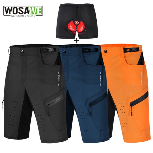 WOSAWE Men MTB Mountain Bike Cycling Shorts Zipper Pockets Padded