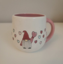 Tag White Speckled | Pink Interior Gnome Hearts Love Pot Belly Mug Coffee Tea