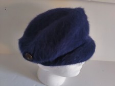 KANGOL Design Furgora Cap Hat Angora Fur Beret with Button Navy Blue Vintage