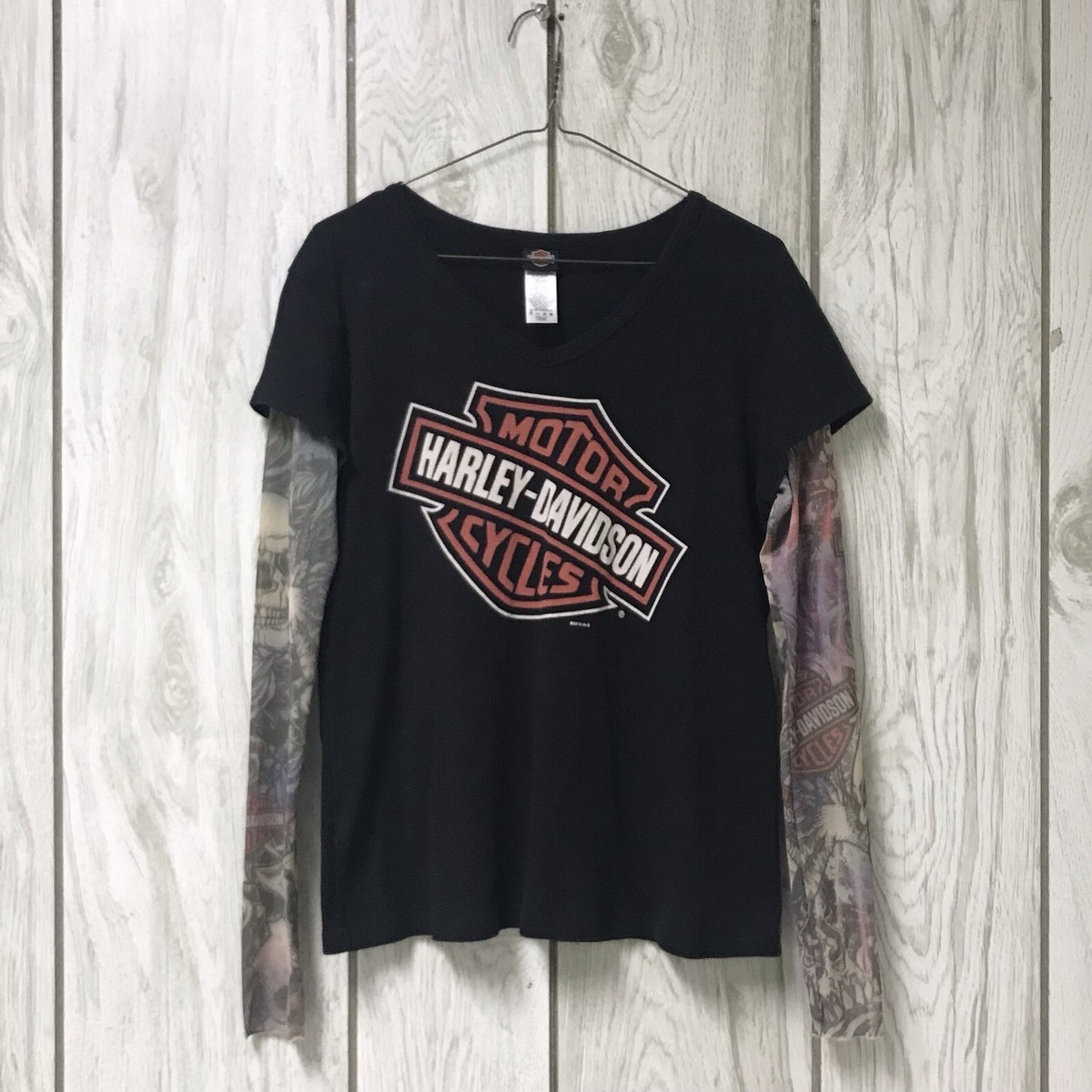 Harley-Davidson Women Black Bar & Shield Mesh Tattoo Long