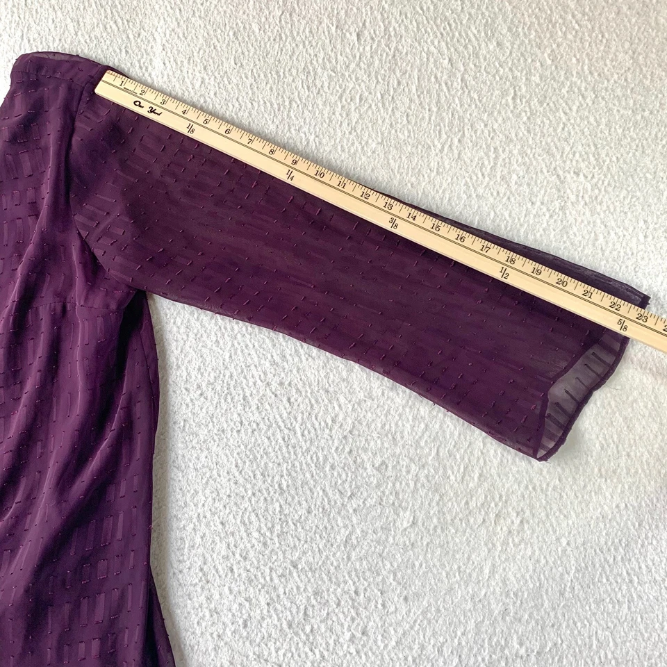 Camisa Blusa Top Forrada Ligera AB Studio Para Mujer XL Púrpura Sólida Manga Larga Foto 4 de 4