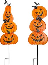 2 Pack Halloween Yard Decoration Stakes, Trick or Treat Happy Orange