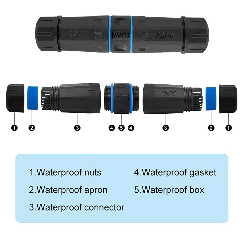 2pcs RJ45 Coupler Waterproof Connector IP68 Shielded Cat6 Ethernet LAN Adapter - Image 2 of 4