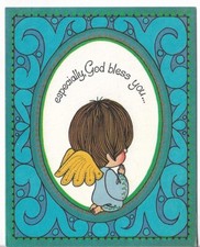 Vtg Christmas Card approx 4 x 5" - Kneeling Angel