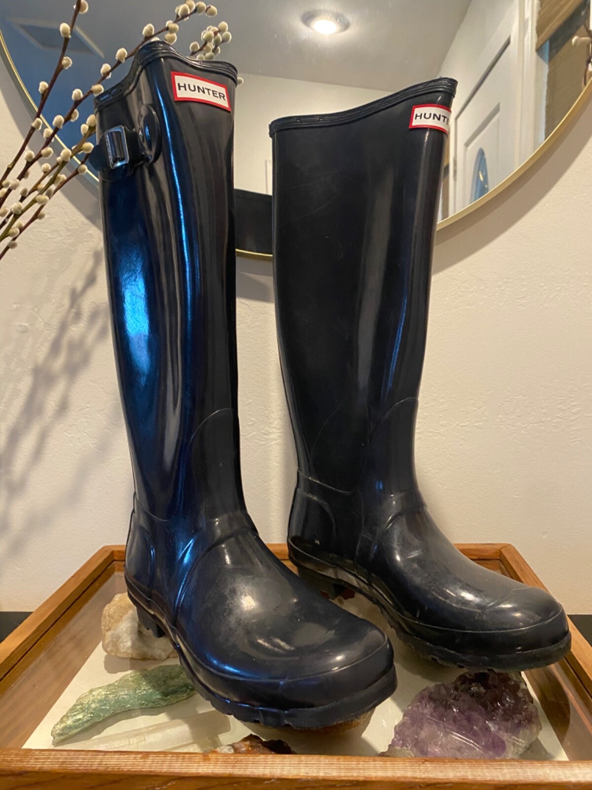 Hunter Original Tall Navy Blue Rain Boots Women's Size 8 - Gently Worn