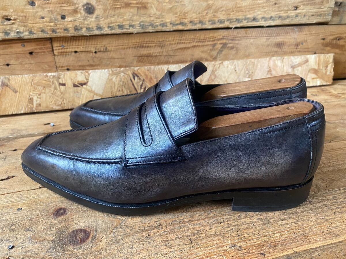 Berluti Andy Demesure patina penny leather loafers black tan Berluti Andy Demesure patina penny leather loafers black tan
