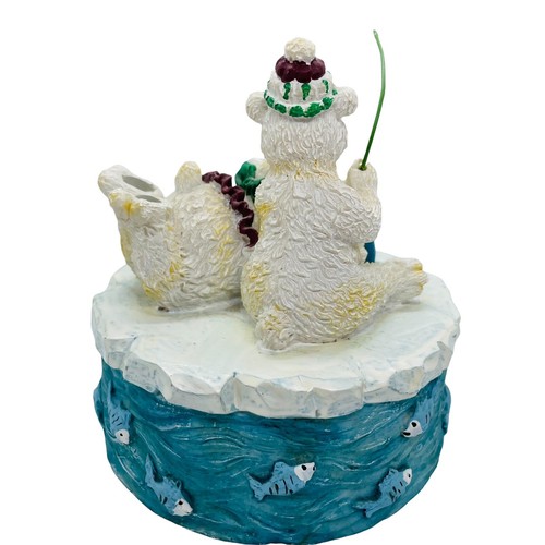 Ice Fishing Polar Bears Seasons Greetings Figurine Male & Female ceramic vintage - Picture 5 of 6