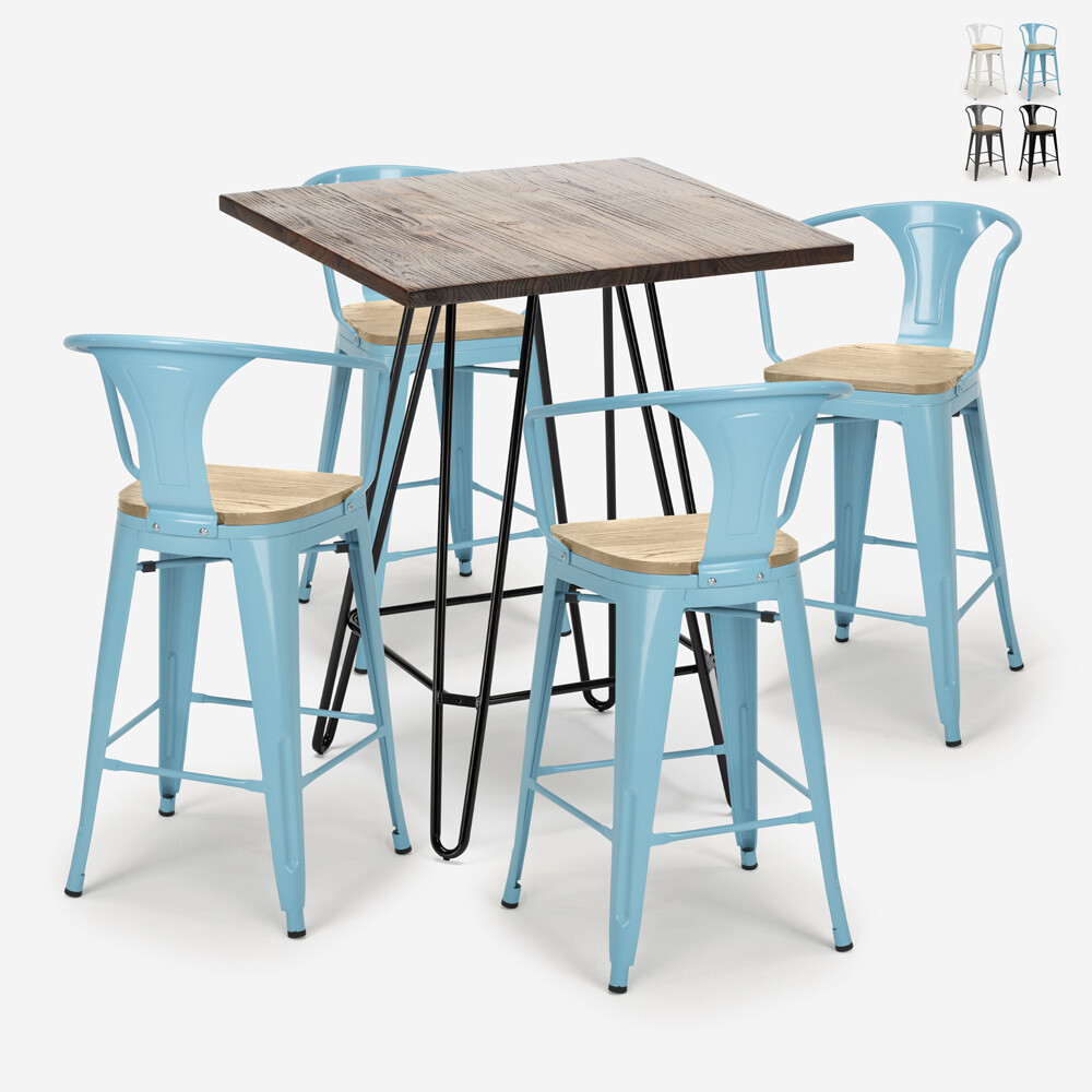 Juego bar cocina 4 taburetes tolix mesa alta 60 x 60 Mason...