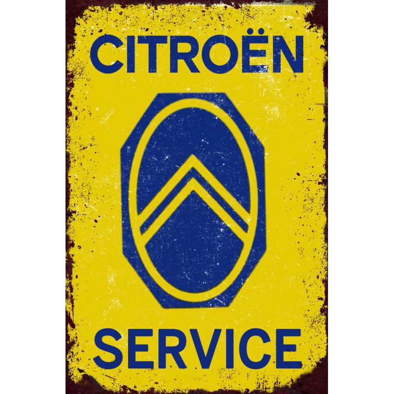 Plaque métal Citroen Service en acier sérigraphié avec finition plate premium 30x40cm