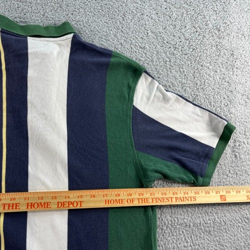 Vintage Trader Bay Polo Shirt Mens Large Pique Blue Green Ivory Striped Casual - Picture 9 of 11