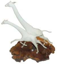 John Perry Giraffe Sculpture on Faux Burlwood Base 9.5" Tall Resin Art Figurine