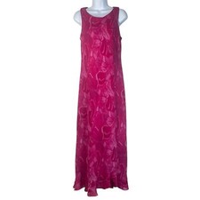 Vintage Women's Maxi sleeveless Y2K Floral Print Pink Fuchsia Dress size 12 L