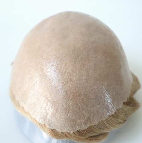 Mens Hair Replacement System All Poly Skin Human Blonde Hairpieces Toupee #22R - Picture 6 of 6