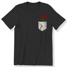 Pocket Rose Men's Ladies T-shirt Cute Romantic Pocket Red Rose Tee100% Cotton