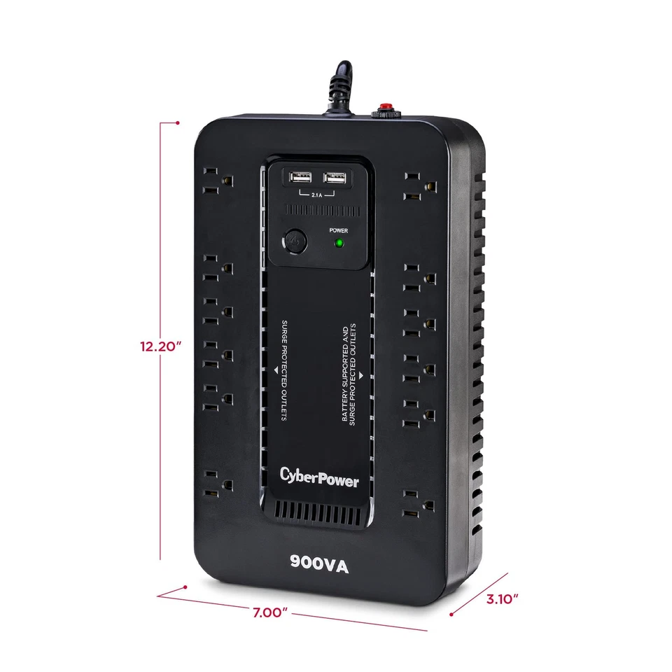 ST900U Standby UPS System, 900VA/500W, 12 Outlets, 2 USB Charging Ports, Comp... - Image 3 of 4