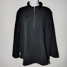 JMS Just My Size Black Fleece Pullover Top Embellished Stars 2X vtg goth granny