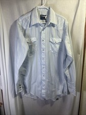 Vintage Wrangler Cowboy Cut Pearl Snap Shirt. 16.5-36 X-Long Tails Blue B17