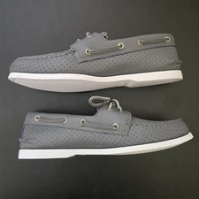 NEW Sperry Top Sider Men 2 Eye Handsewn Boat Shoes Gray Perforated Leather 11.5M