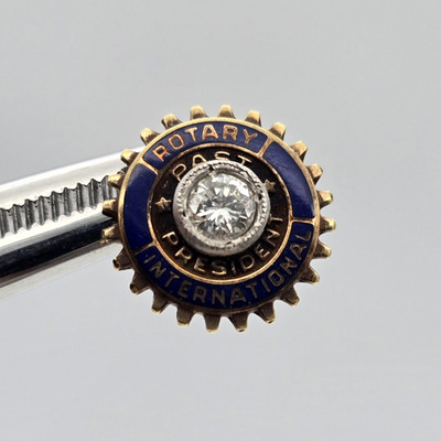 Vintage Rotary International Past President - 10k Gold Diamond Enamel Pin
