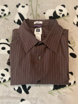 Gap Men s Button Shirt Large Brown Striped Long Sleeve Fitted Dress Casual