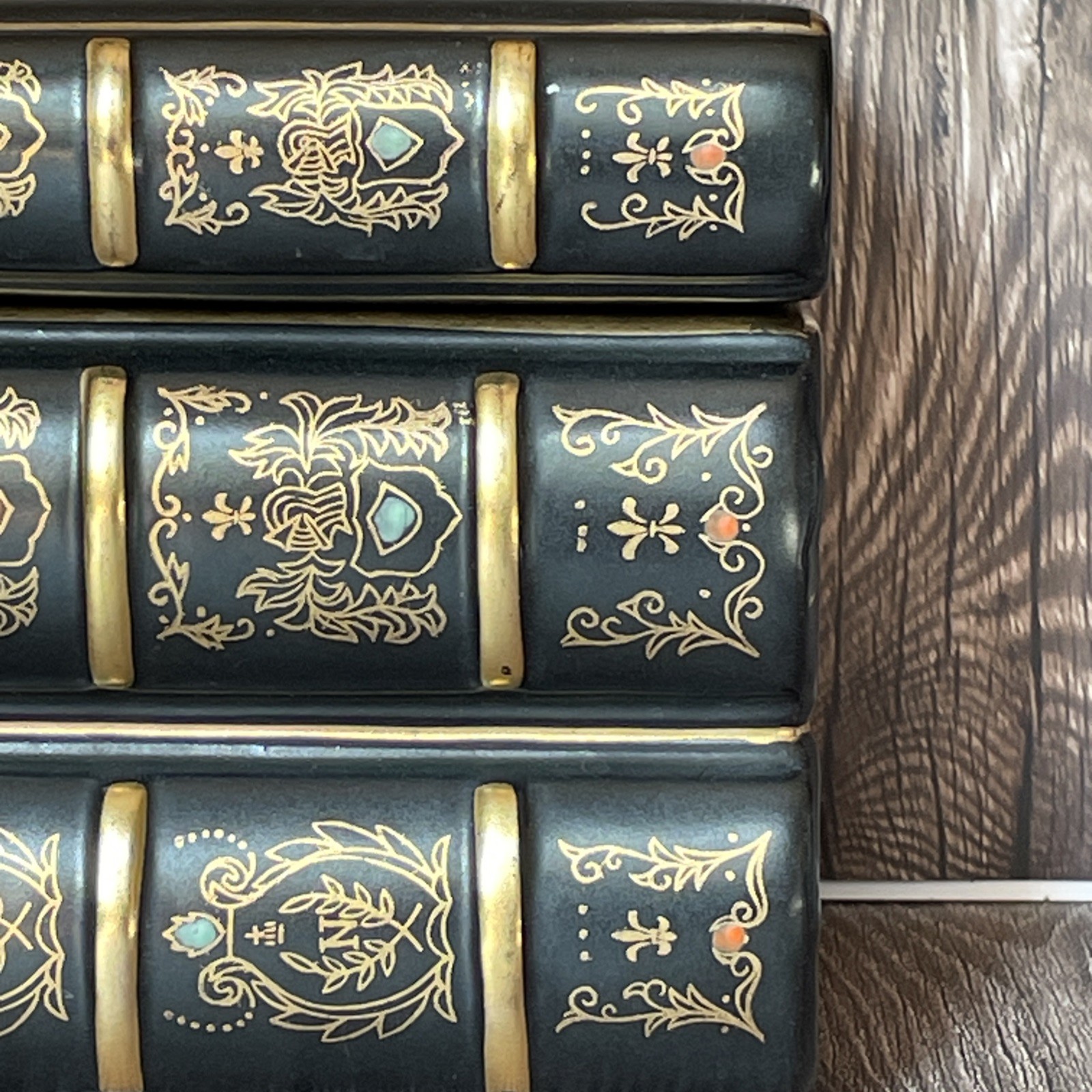 Decorative Book Shaped Ceramic Storage Trinket Box Black & Gold 7685