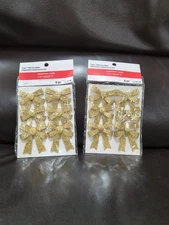  2 Celebrate It Christmas Mini Bows  Glittery Gold 6ct. each