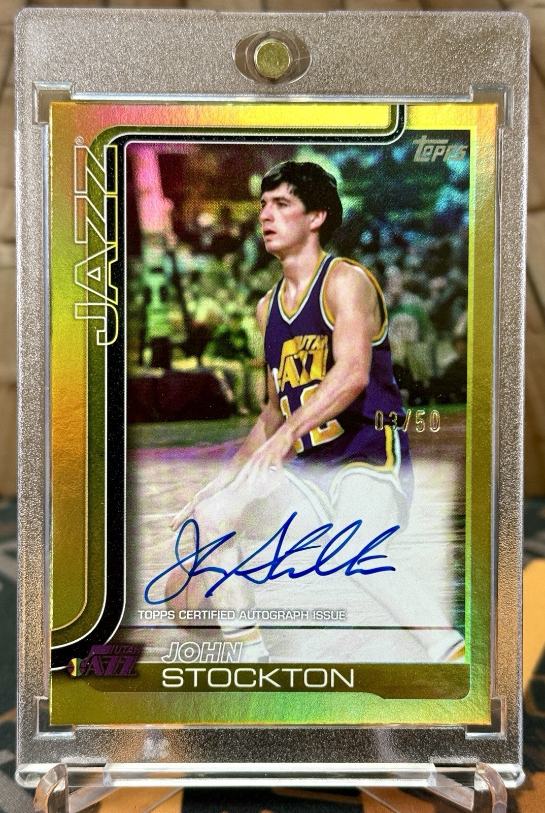 John Stockton 2025-26 Topps Flagship Gold Real One Auto /50 #TFRA-JS Jazz