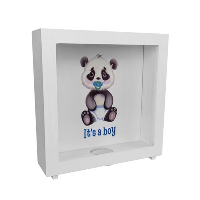 It's a boy Baby Panda Rahmen Spardose aus Holz in blau