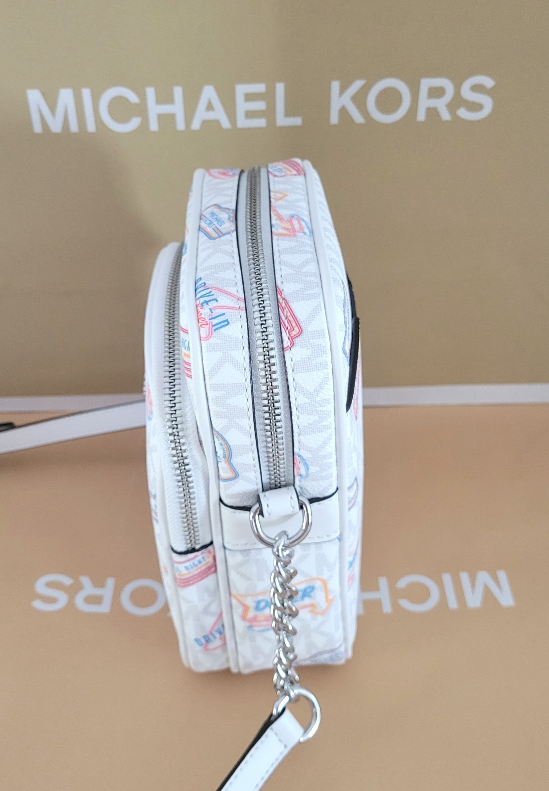 Michael Kors Jet Set Travel Medium NS Chain Crossbody Handbag Optic White Diner thumbnail 3