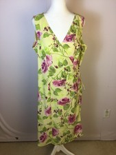 Vintage Norton McNaughton Wrap Dress Sz 10 Womans Yellow Pink Floral Sleeveless