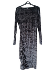 Next Womens Long Sleeve Midi Dress Size 10 Grey Crushed Velour Party 