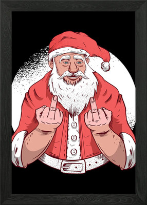 Weihnachtsmann Mittelfinger gerahmtes Wandbild Poster Leinwanddruck Bild