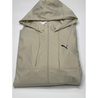 Puma ESS RipStop Woven Windbreaker Jacket Mens XL Desert Tan Full Zip Hooded NWT