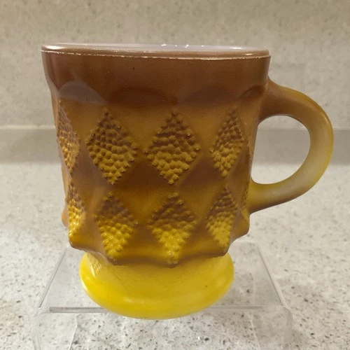 Vintage Anchor Hocking Fire King Coffee Cup Kimberly Yellow/Brown