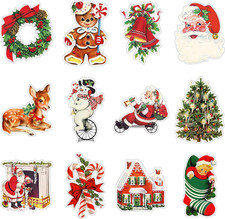 12PCS Vintage Christmas Cutout Home Decorations, Santa Claus Snowman Cardboard D
