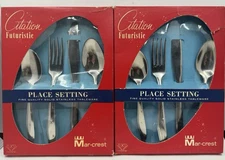 2 NOS Mar-crest Citation Futuristic Atomic Starburst Stainless Place Setting MCM
