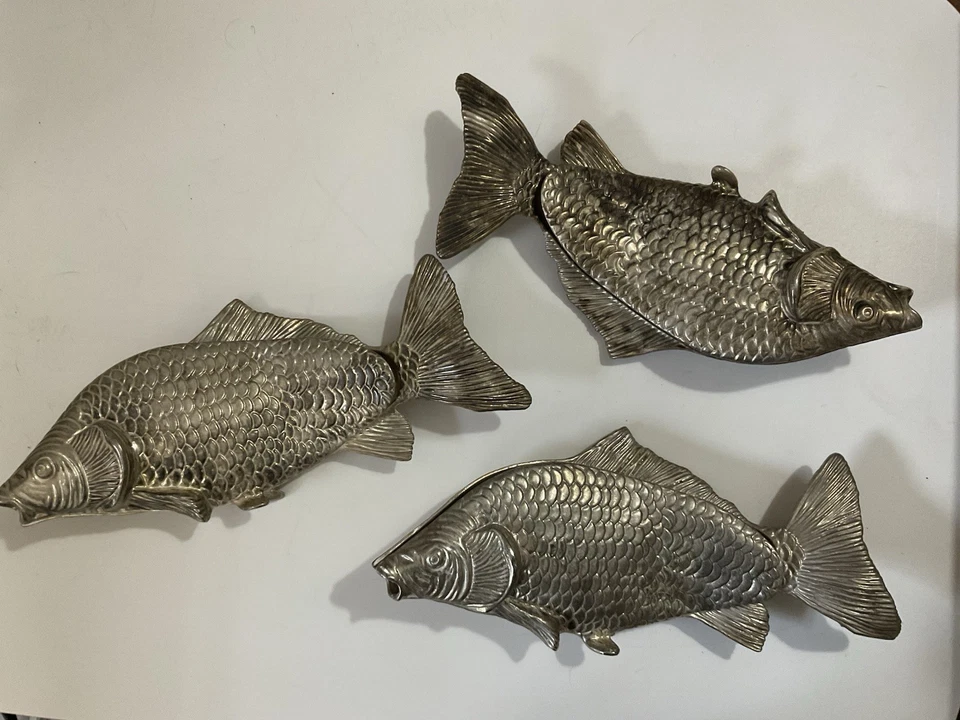 Conjunto de 3 vintage Porta-guardanapos de peixe folheado a prata perfeito para decoração de mesa - Imagem 2 de 4
