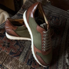 Di Bianco Mens Green Leather Lace Up Lifestyle Sneakers Shoes 38