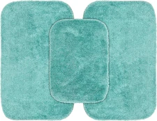 Traditional Nylon Washable Sea Foam 3 Bath Rugs (17" X 24", 21" X 34", 21" X 34"