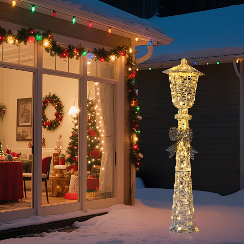 Yescom 5FT Christmas Lighted Lamp Post Bowknot for Indoor Outdoor Decorations