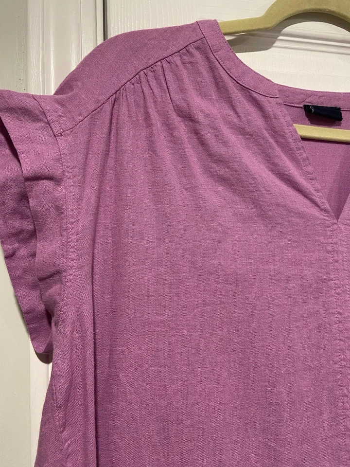 Splendid Size S Lavender V Neck Soft Linen Blend Split Hem Short Sleeve Top - Image 2 of 4