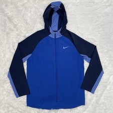 Nike Dri-Fit Woven Boys Size XL Hooded Windbreaker Track Jacket Blue Full Zip