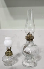 2 Clear Glass Miniature Oil Lamps Handy
