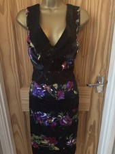 STAR BY JULIEN MACDONALD BLACK LACE & FLORAL EVENING PENCIL DRESS SIZE 14