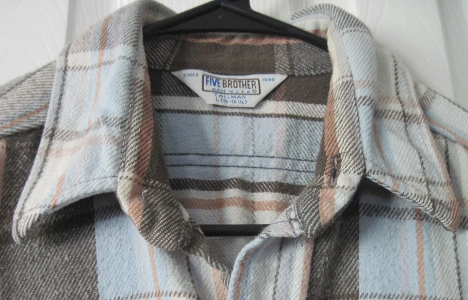 Camisa de Franela a Cuadros FIVE BROTHER Tallman Grande 16 - 161/2 ~ Hombre Alto Hecha en EE. UU. Foto 3 de 4